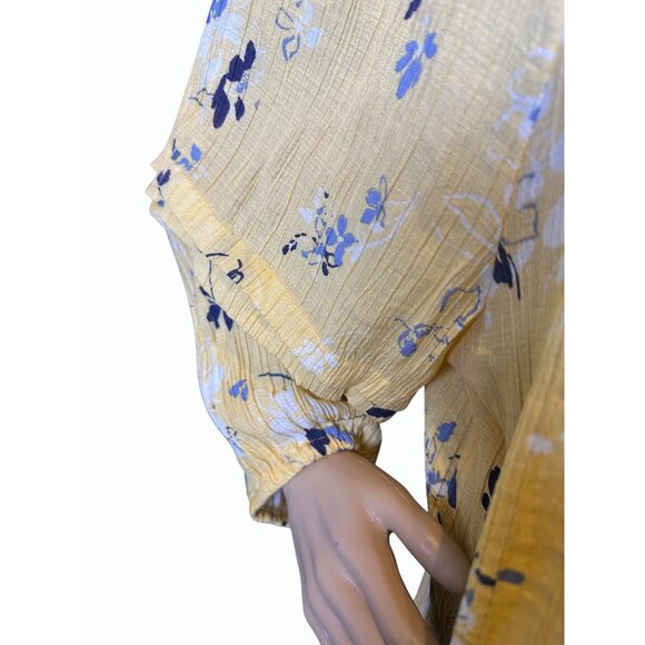Zac & Rachel Yellow Floral Square Neck Long Sleeve Ruffle 1X Blouse Flowy Boho - Picture 6 of 10